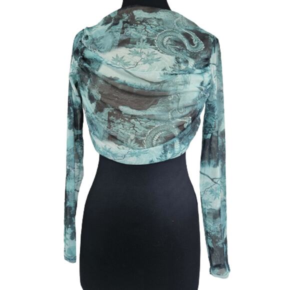 Teal and Black Sheer Long Sleeve Crop Top Size 10 New with Tag - Picture 1 of 5